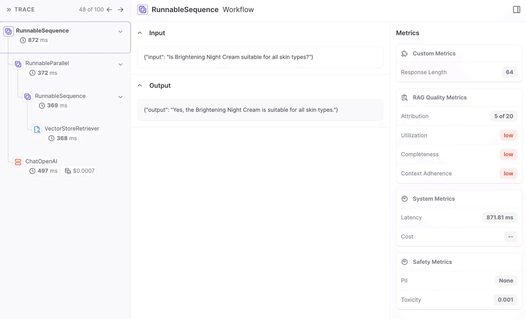 Langchain workflow view in Permitech GenAI Studio