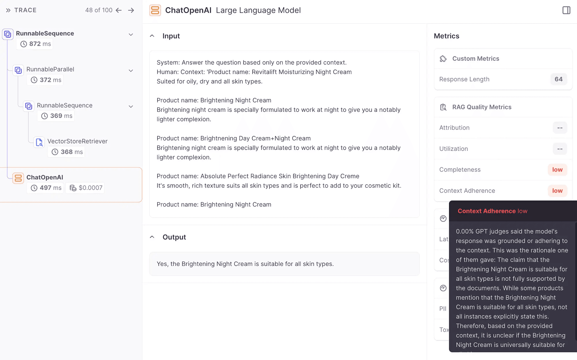 Context adherence explanation in Permitech GenAI Studio